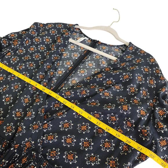 MANGO Womens Dress Africa in Black Size 10 Flowy Printed Surplice V Neck Flounce - Picture 10 of 12